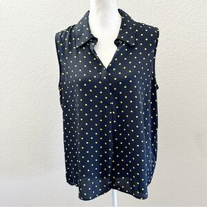 Women's Anne Klein Navy Blue and Yellow Polka Dot Sleeveless Button Down…